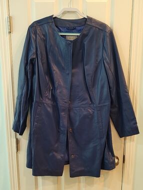 Jessica London Deep Blue Leather Longline Coat
